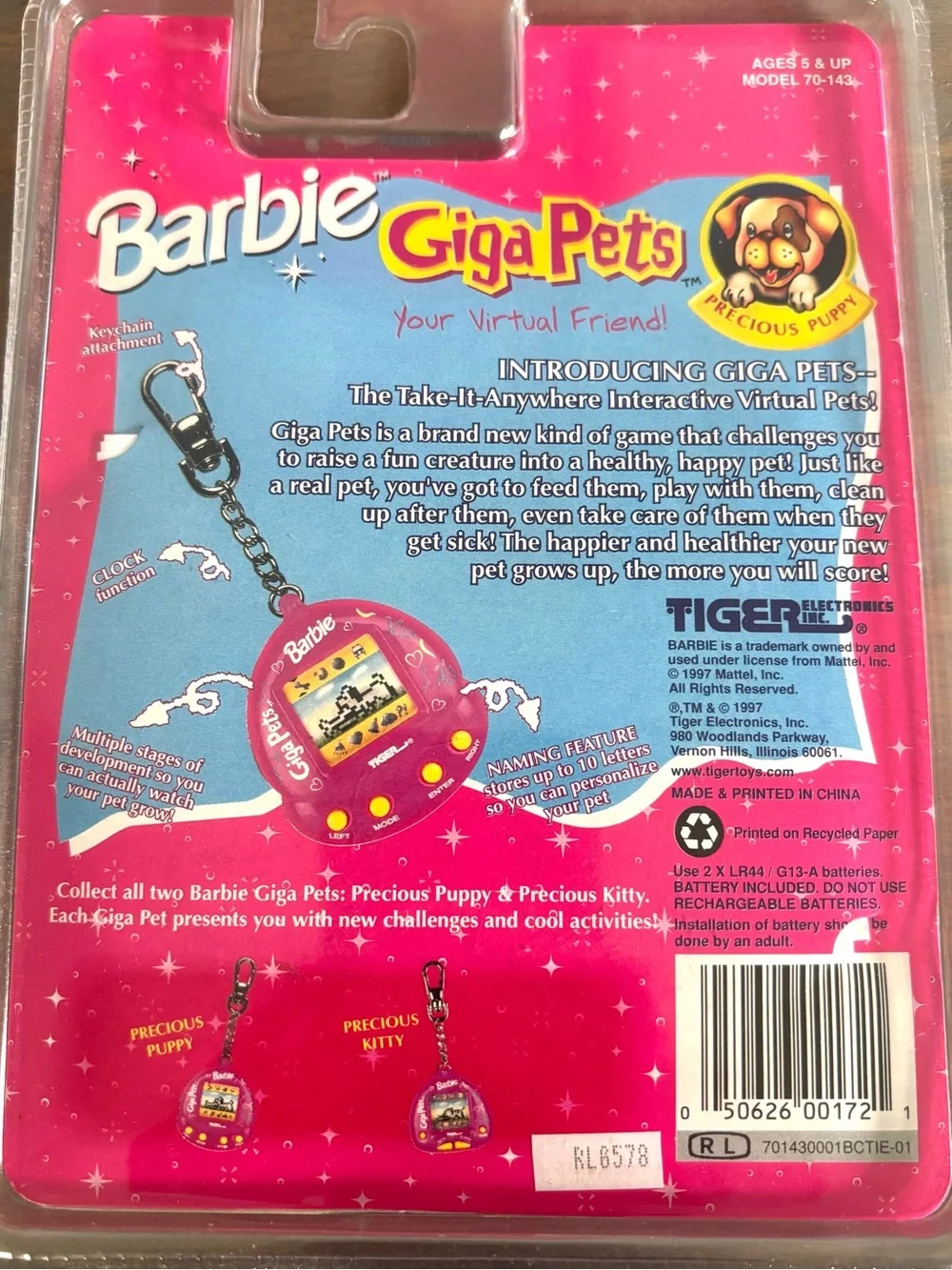 Vtg 1997 Tiger Electronics Giga Pets Virtual Compu Kitty & Barbie Precious Puppy